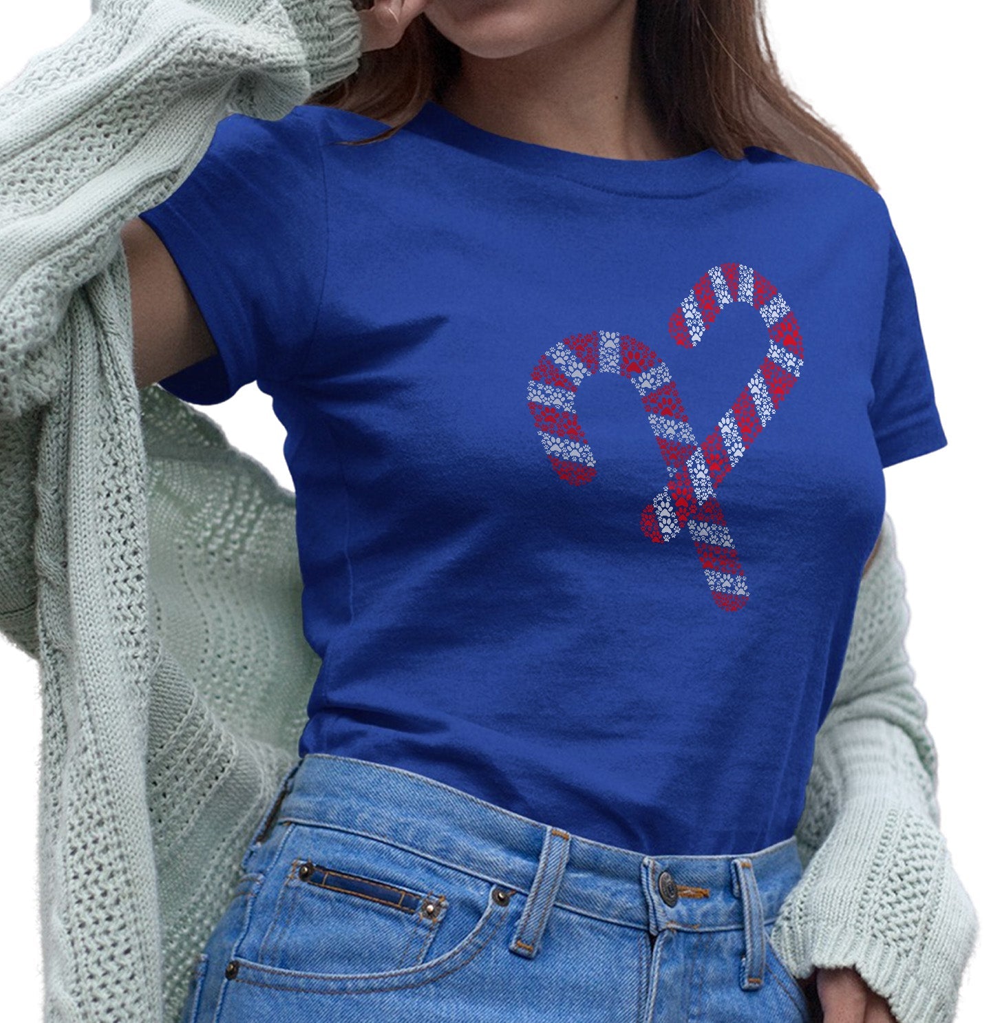 Paw Candy Cane - Women's Fitted T-Shirt