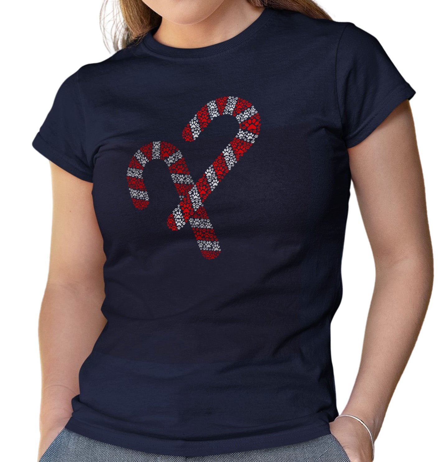 Paw Candy Cane - Women's Fitted T-Shirt