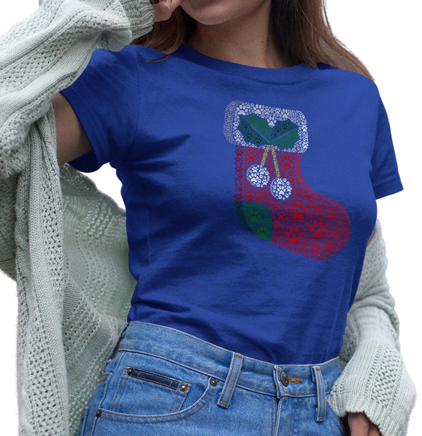 Paw Christmas Stocking - Women's Fitted T-Shirt