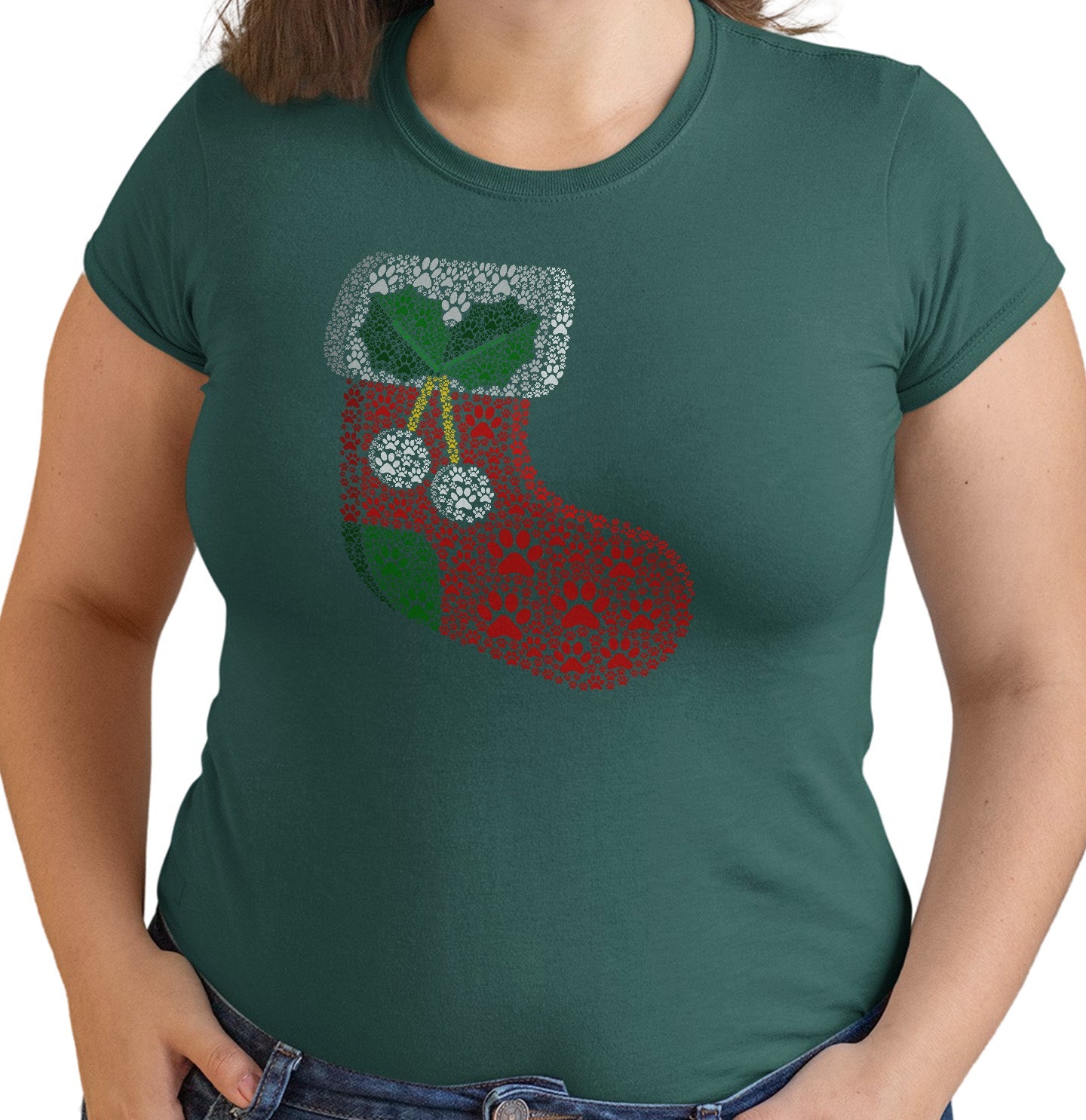 Paw Christmas Stocking - Women's Fitted T-Shirt