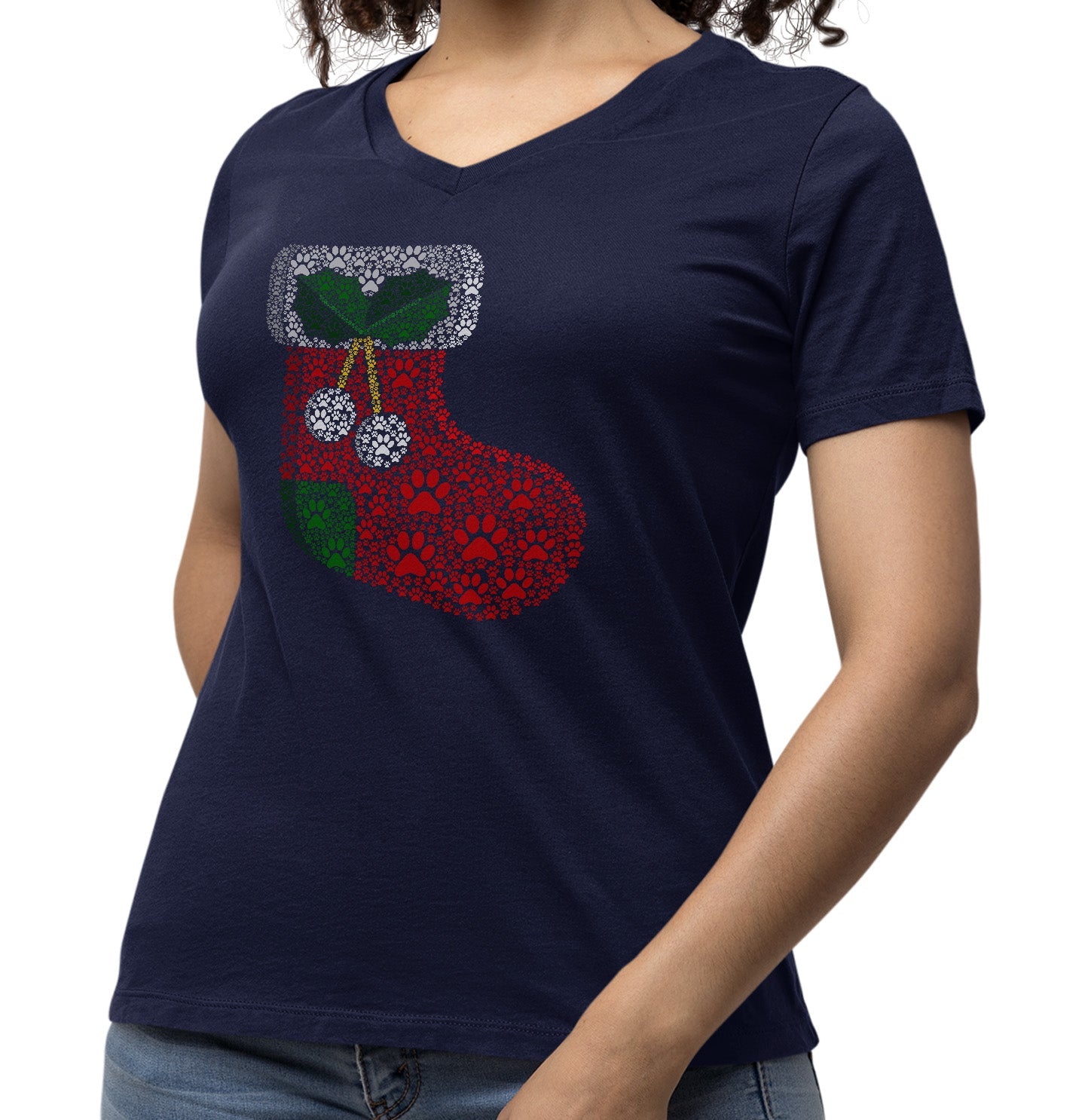 Paw Christmas Stocking - Women's V-Neck T-Shirt