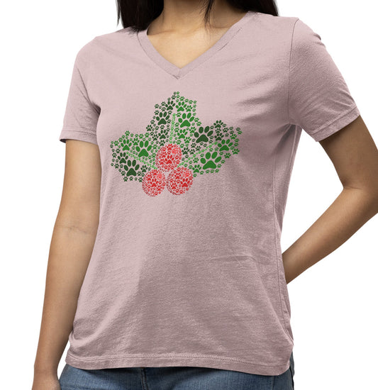 Paw Mistletoe - Women's V-Neck T-Shirt