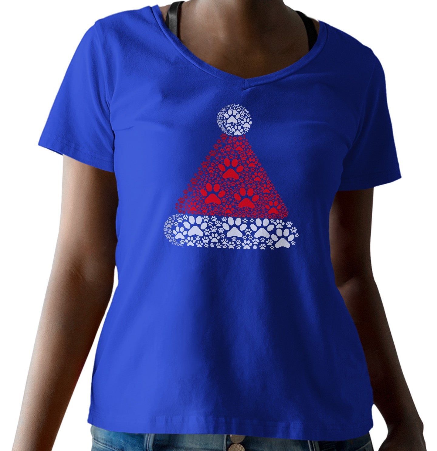 Paw Santa Hat - Women's V-Neck T-Shirt