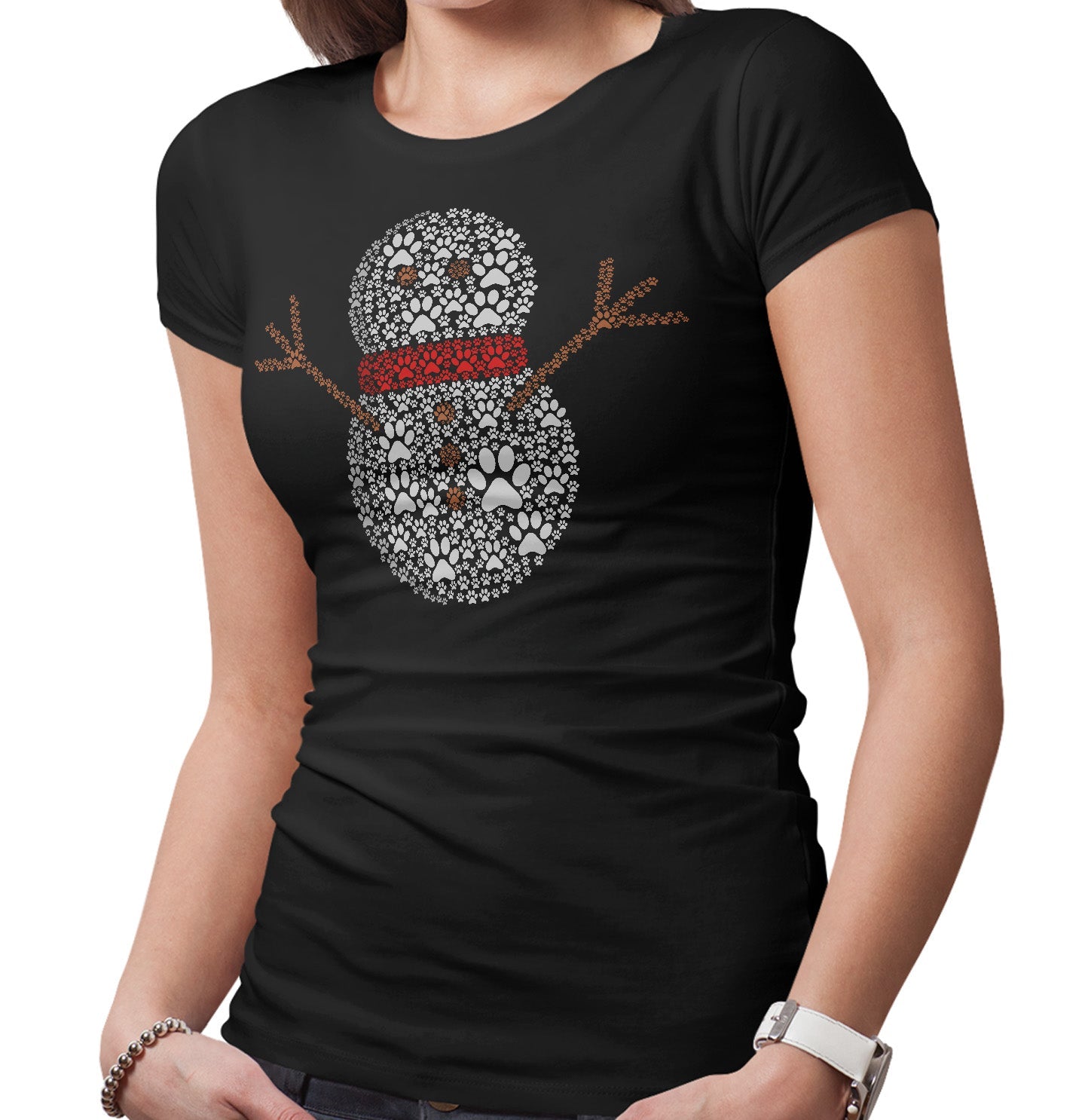 Paw Snowman - Women's Fitted T-Shirt