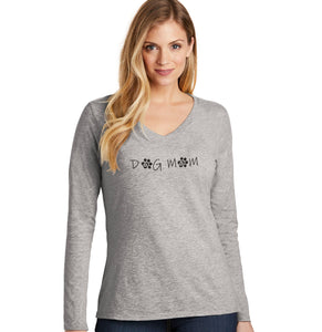 Dog Mom - Paw Text - Women's V-Neck Long Sleeve T-Shirt