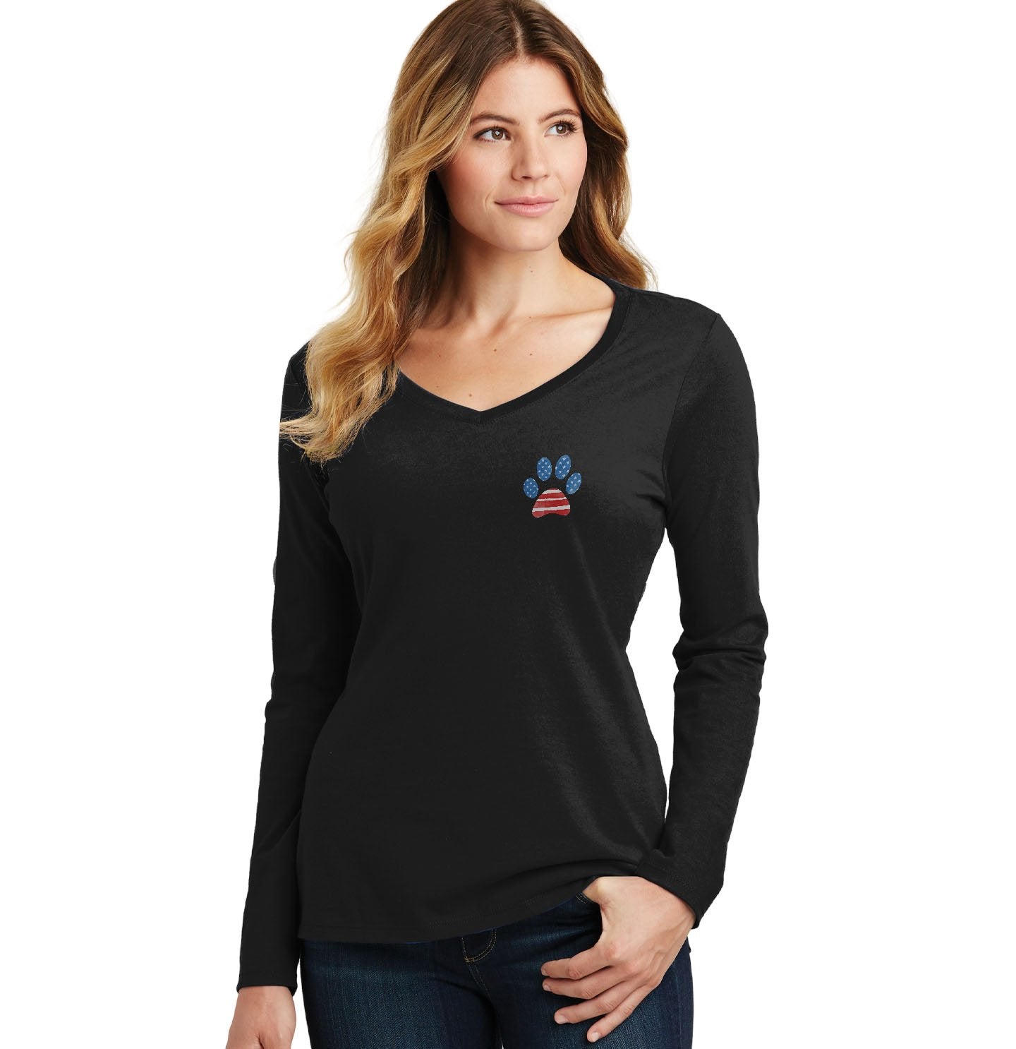 Pawtriotic Pawprint - Women's V-Neck Long Sleeve T-Shirt
