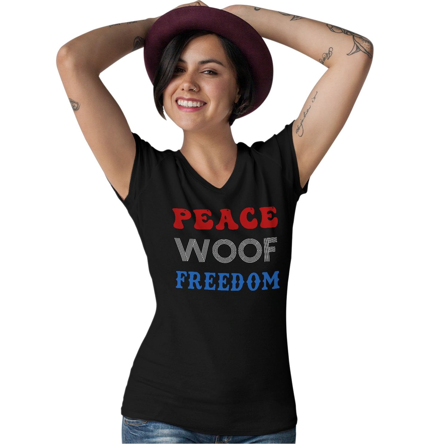 Peace Woof Freedom | Labradors | Ladies' V-Neck T-Shirt