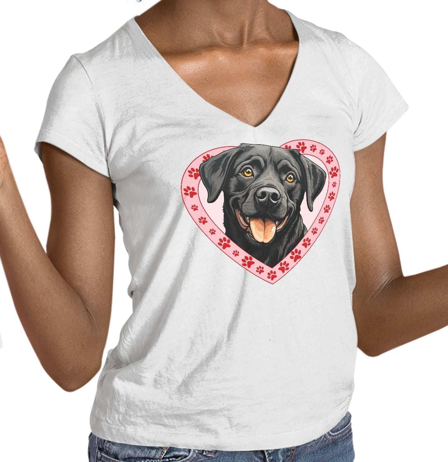 Labrador Retriever (Black) Illustration In Heart - Women's V-Neck T-Shirt
