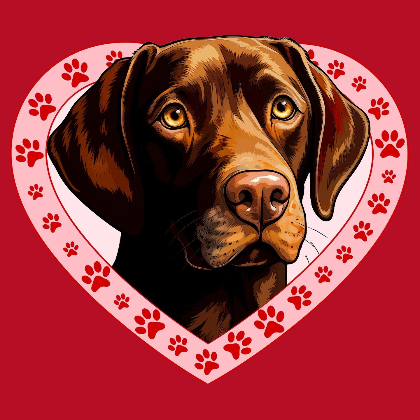 Labrador Retriever (Chocolate) Illustration In Heart - Women's V-Neck T-Shirt