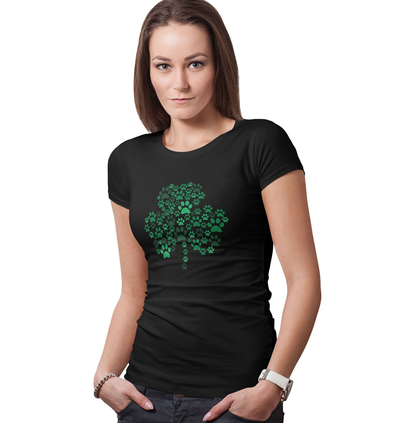 Green Lab Paw Shamrock - Women's Fitted T-Shirt