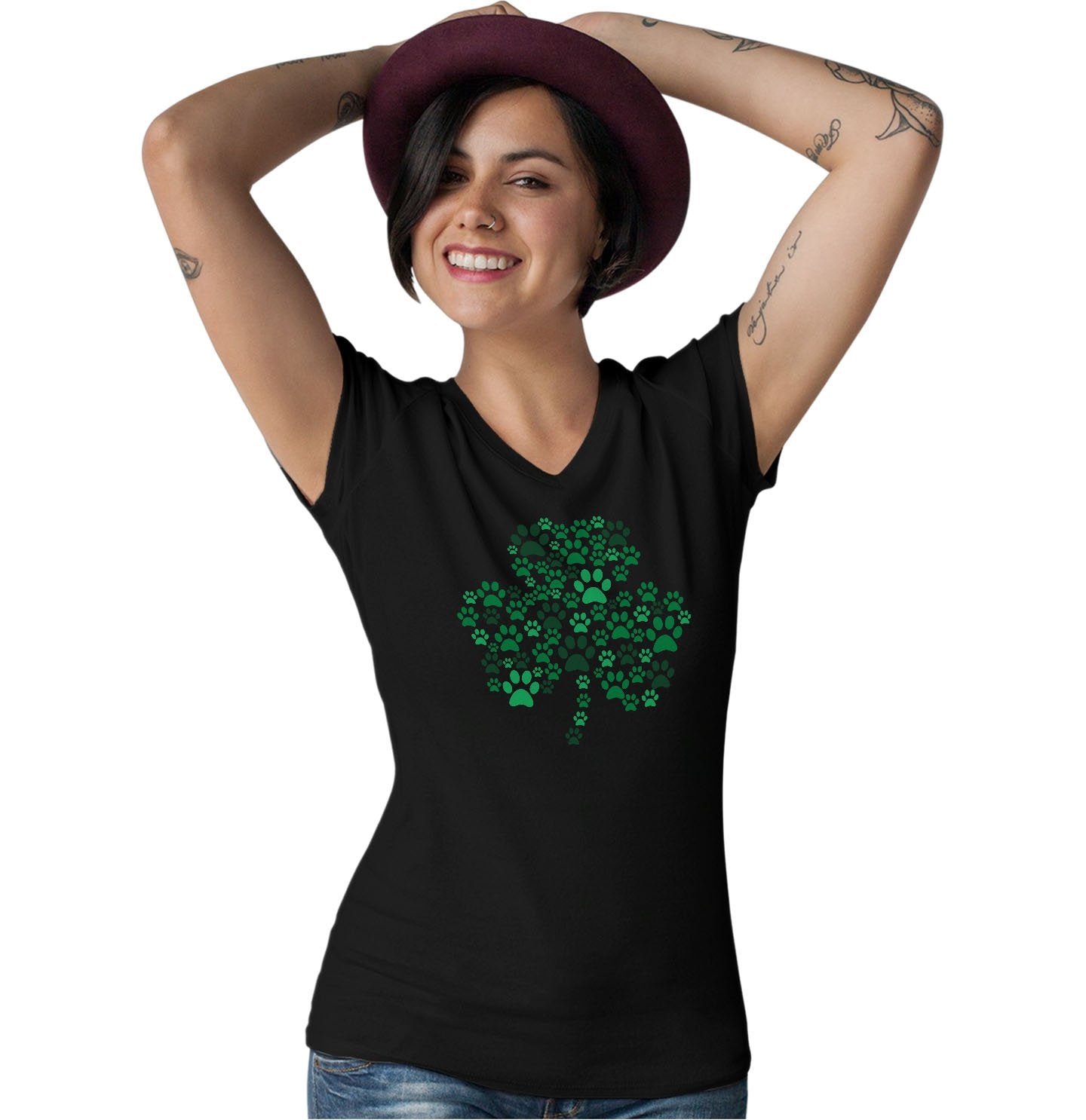 Green Lab Paw Shamrock - Women's V-Neck T-Shirt