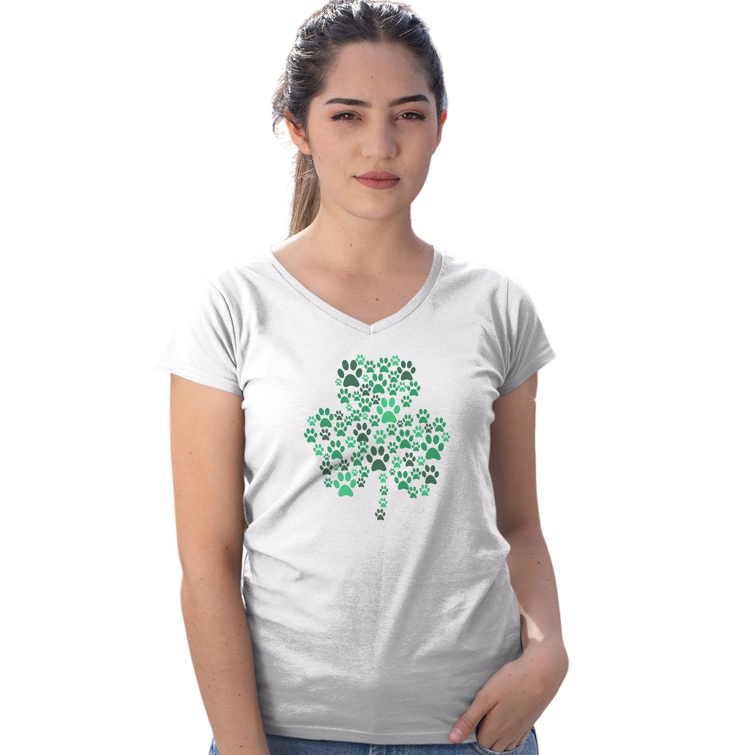 Green Lab Paw Shamrock - Women's V-Neck T-Shirt