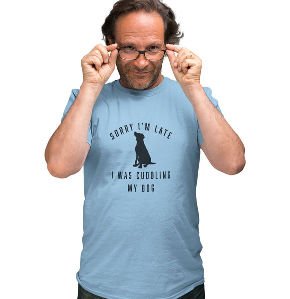 Labradors.com - Sorry I'm Late Dog Cuddling Labrador Silhouette - Adult Unisex T-Shirt