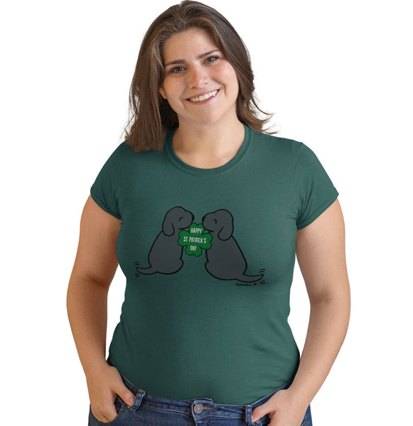 Happy St. Patrick's Day Black Lab Puppies - Women's Fitted T-Shirt