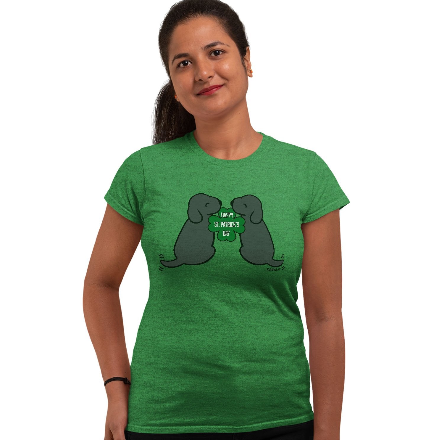 Happy St. Patrick's Day Black Lab Puppies - Women's Fitted T-Shirt
