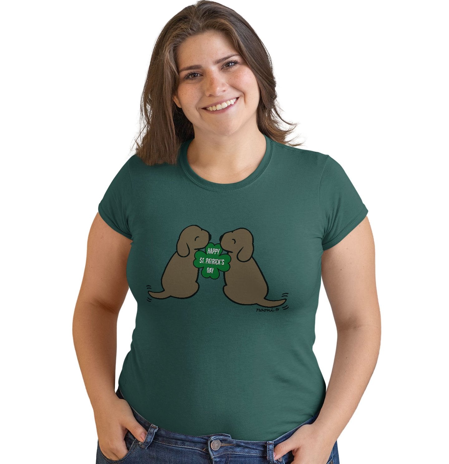 Happy St. Patrick's Day Chocolate Lab Puppies - Women's Fitted T-Shirt