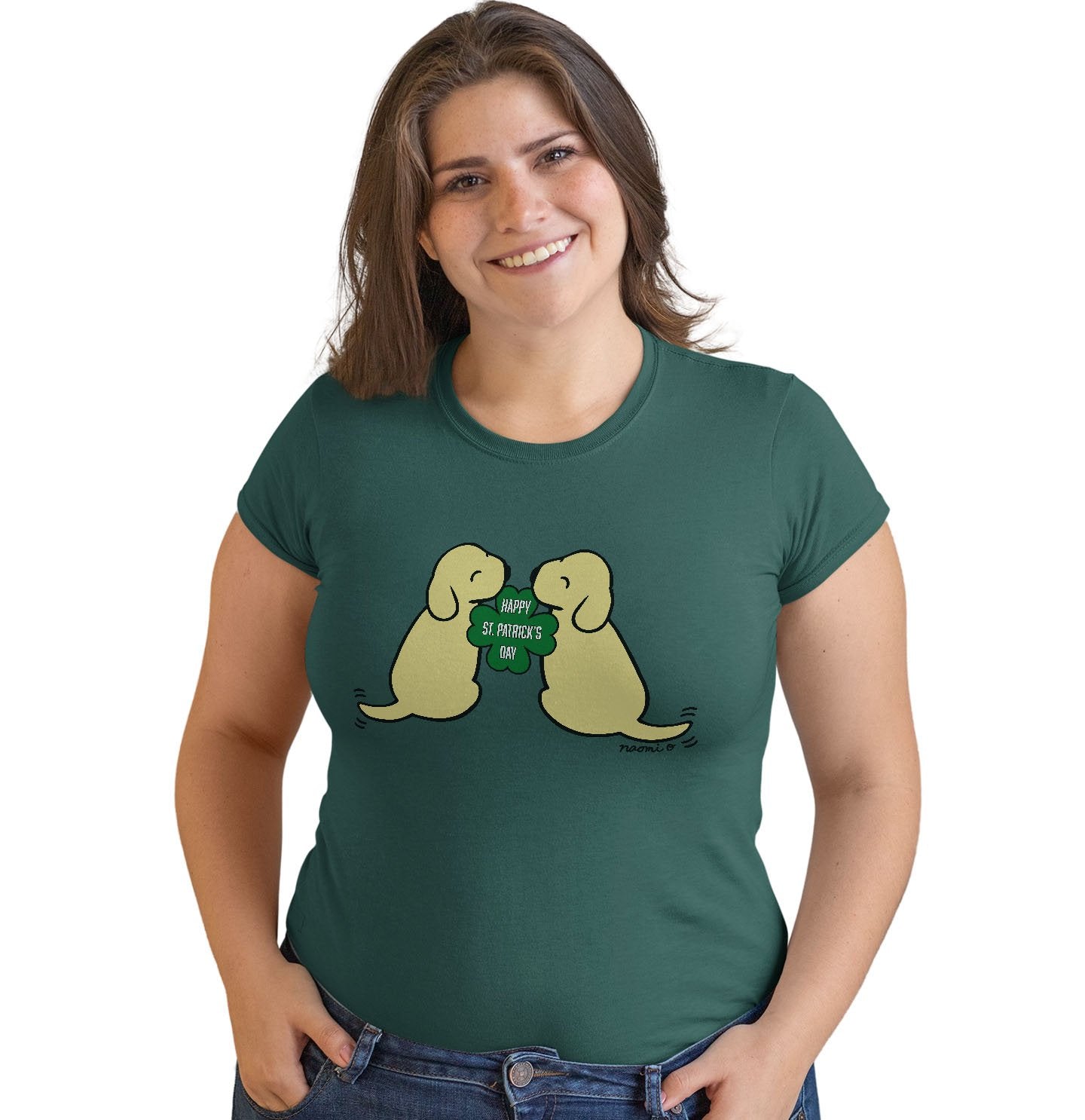 Happy St. Patrick's Day Yellow Lab Puppies - Women's Fitted T-Shirt