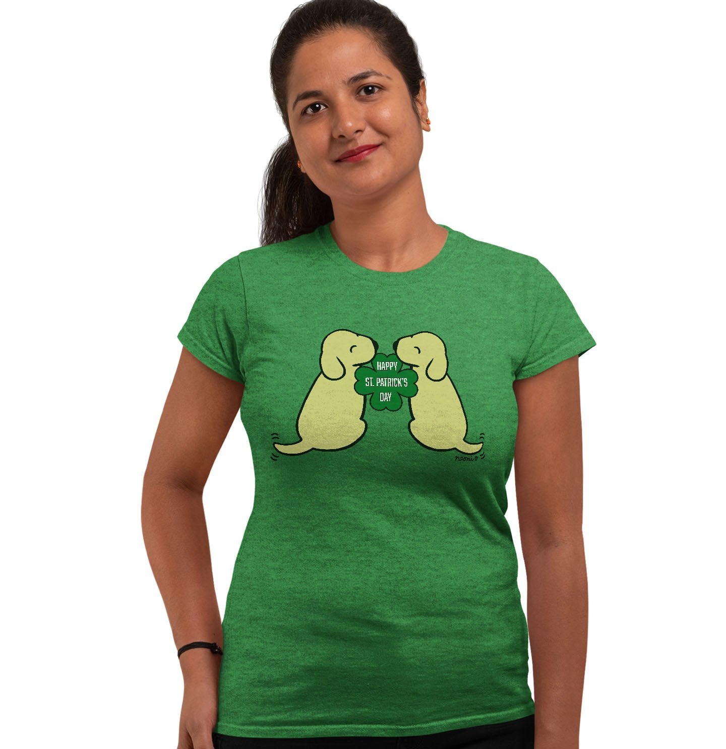 Happy St. Patrick's Day Yellow Lab Puppies - Women's Fitted T-Shirt