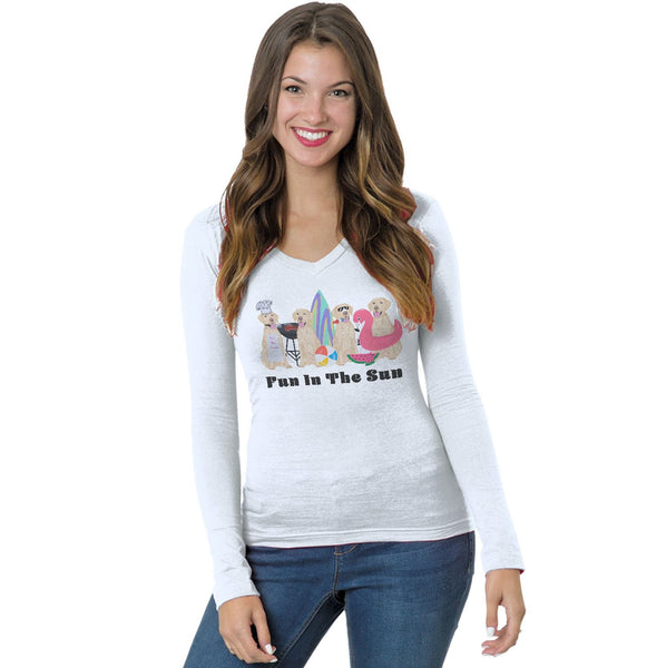 Summer Lineup Yellow Lab - Women's V-Neck Long Sleeve T-Shirt