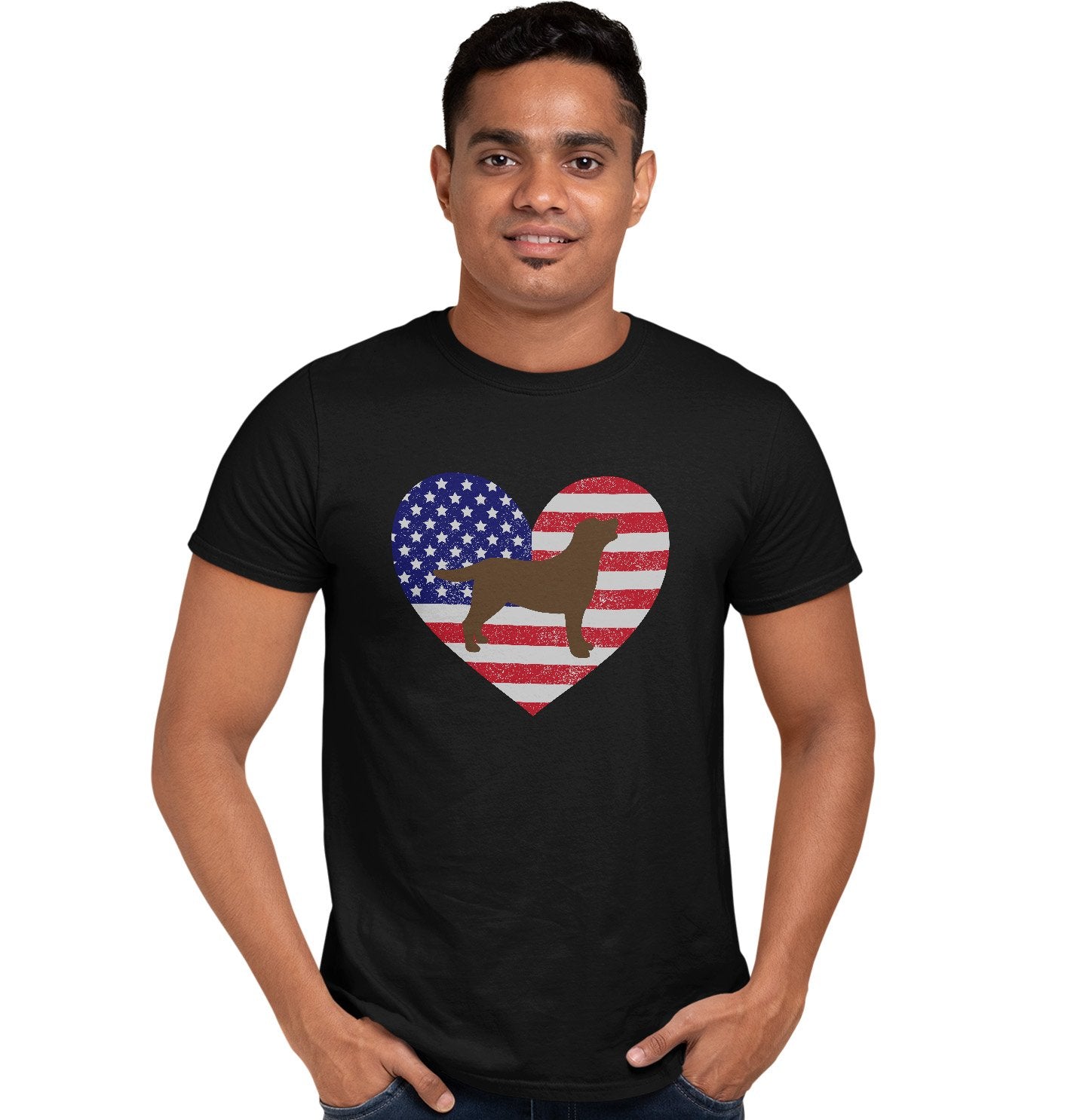 USA Flag Chocolate Lab Silhouette - Adult Unisex T-Shirt