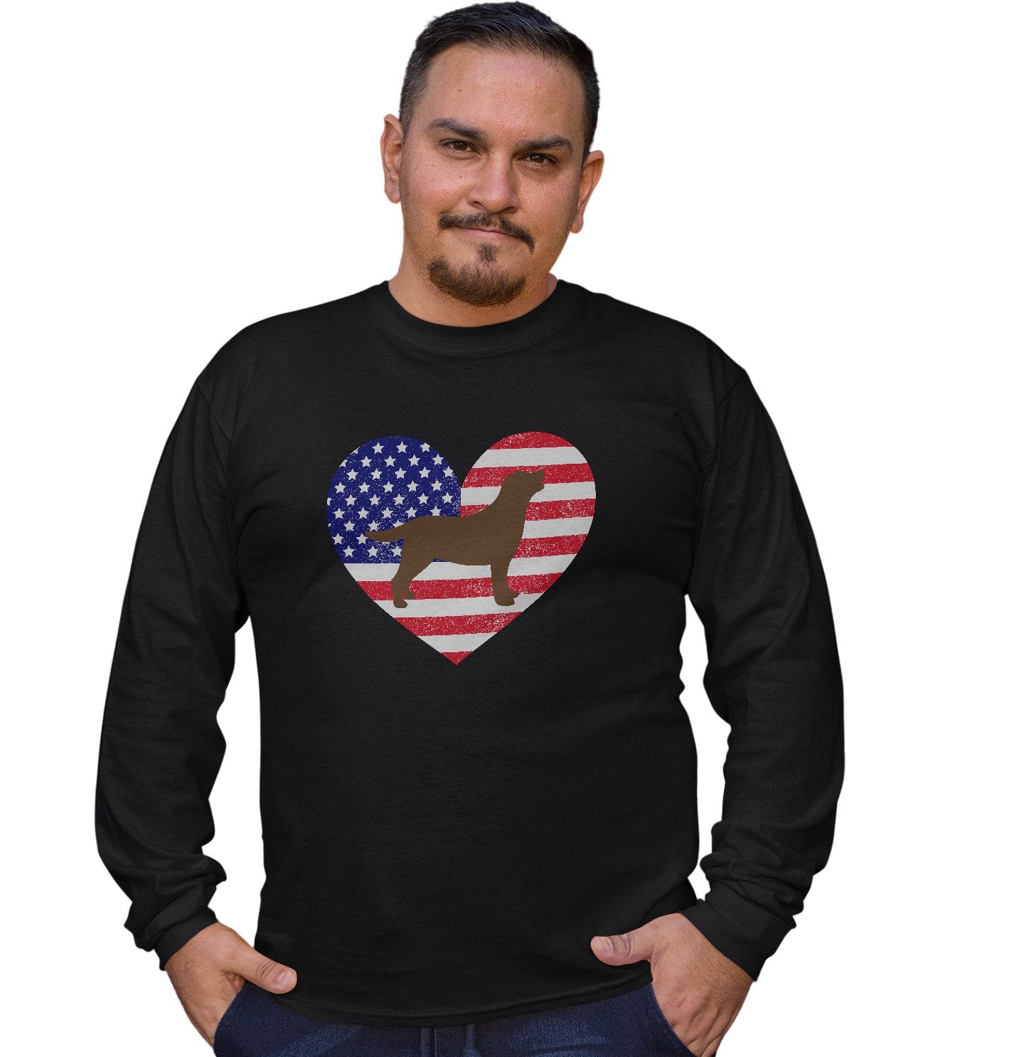 USA Flag Chocolate Lab Silhouette - Long Sleeve Tee Shirt
