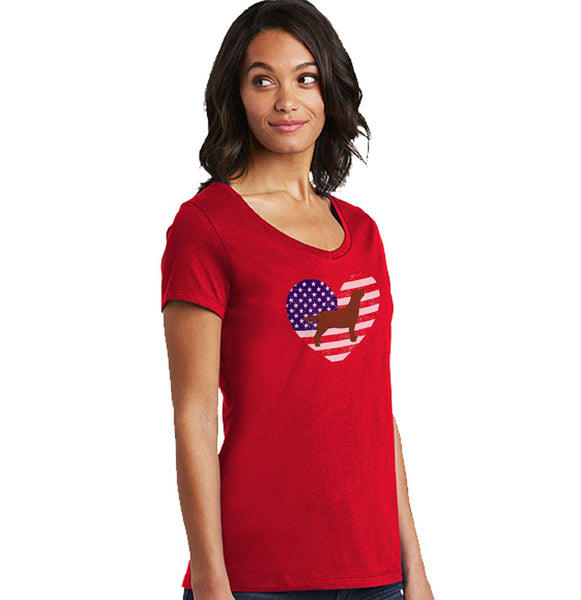USA Flag Chocolate Lab Silhouette - Women's V-Neck T-Shirt