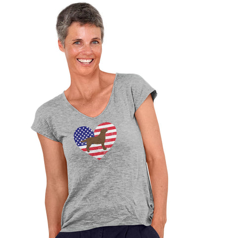 USA Flag Chocolate Lab Silhouette - Women's V-Neck Tee Shirt