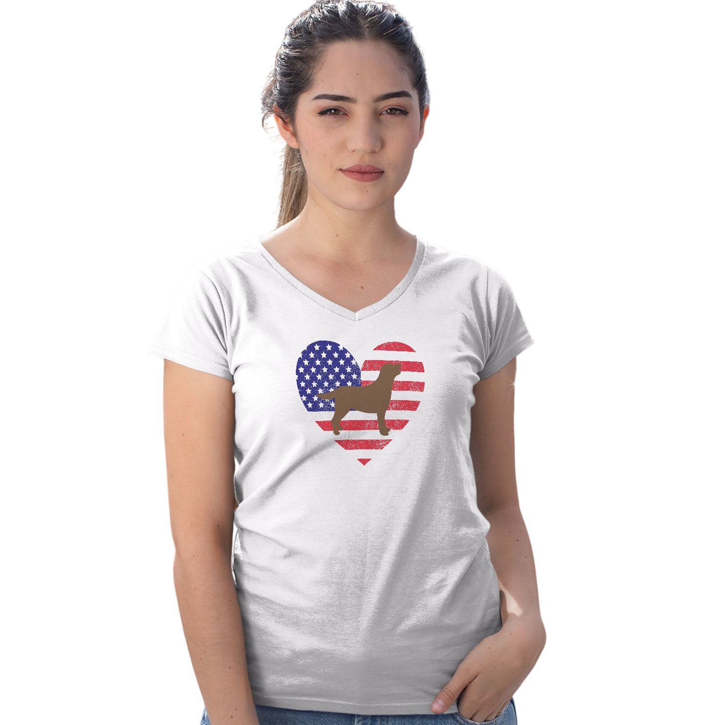 USA Flag Chocolate Lab Silhouette - Women's V-Neck T-Shirt
