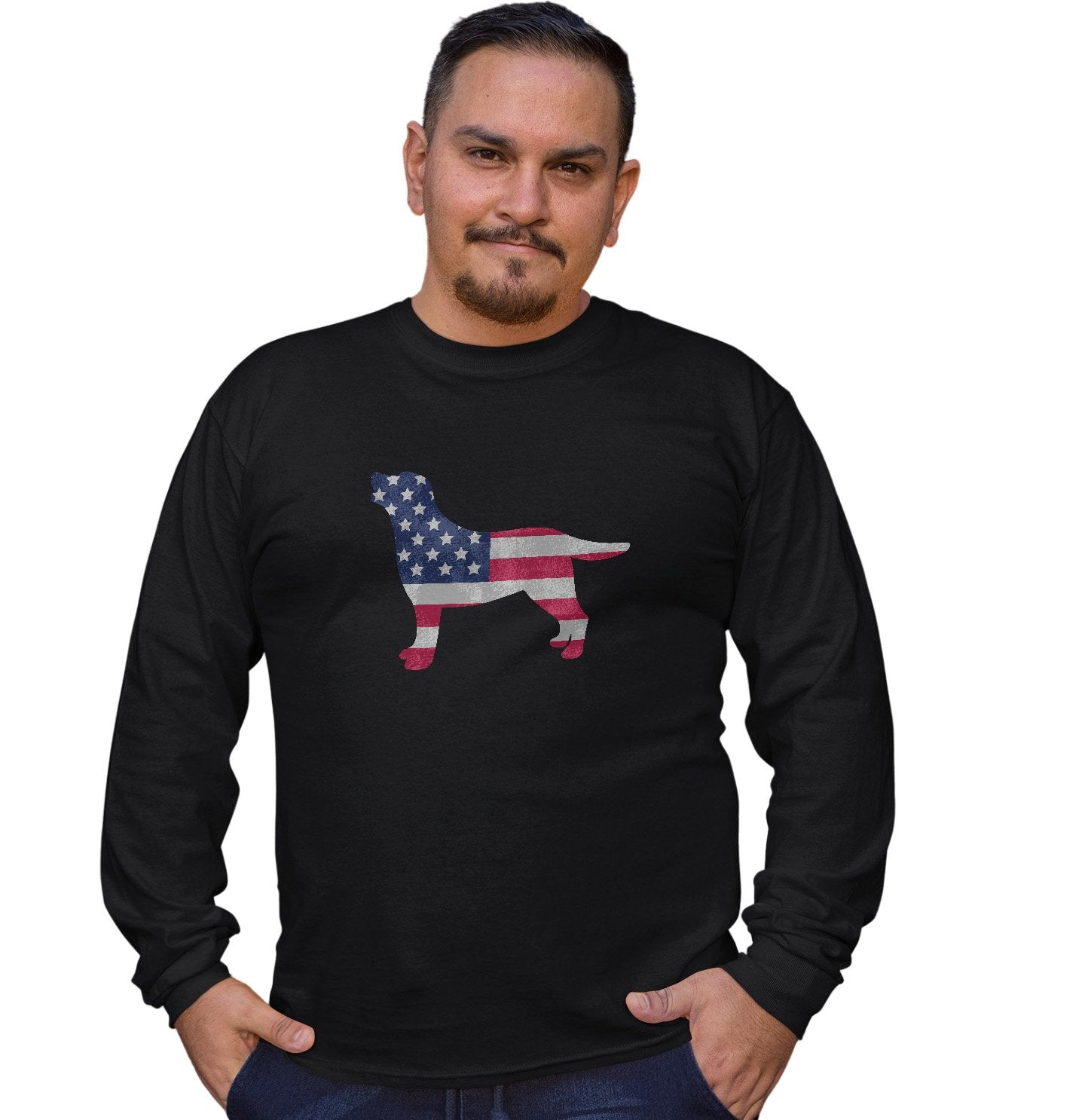 USA Flag Pattern Lab Silhouette - Long Sleeve Tee Shirt