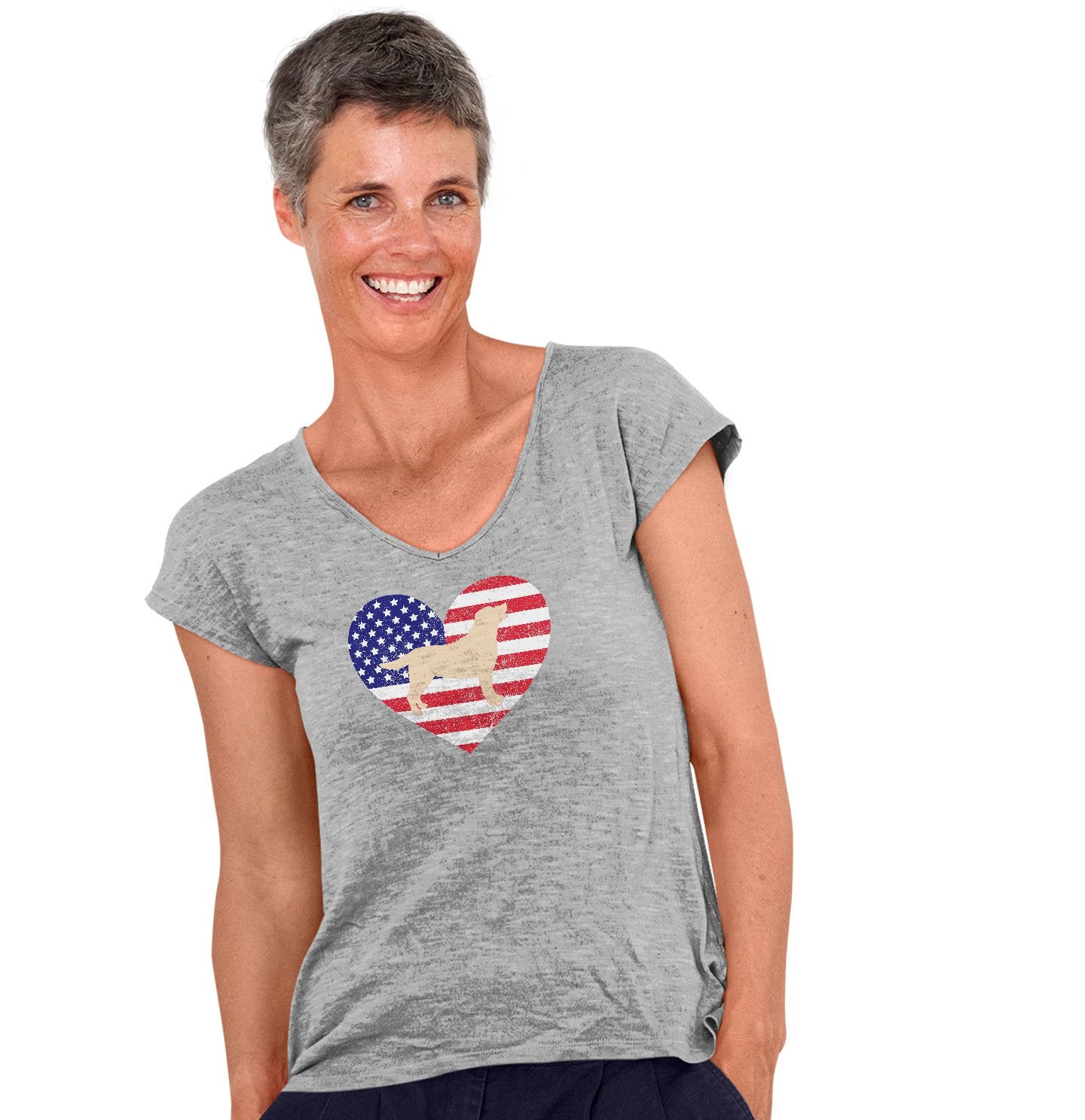 USA Flag Yellow Lab Silhouette - Women's V-Neck T-Shirt