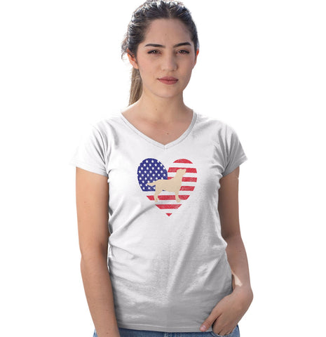 USA Flag Yellow Lab Silhouette - Women's V-Neck Tee Shirt