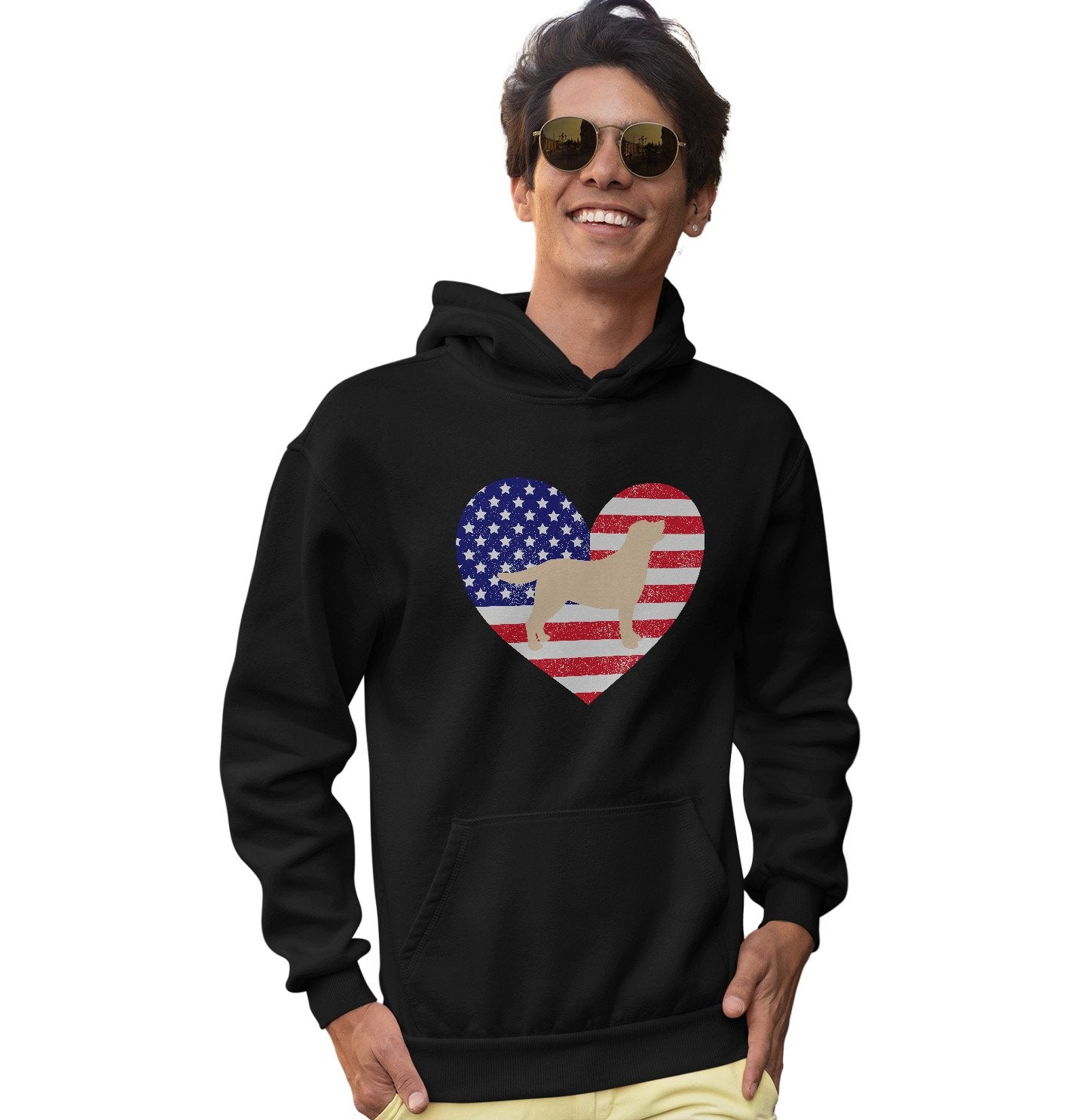 USA Flag Yellow Lab Silhouette - Adult Unisex Hoodie Sweatshirt