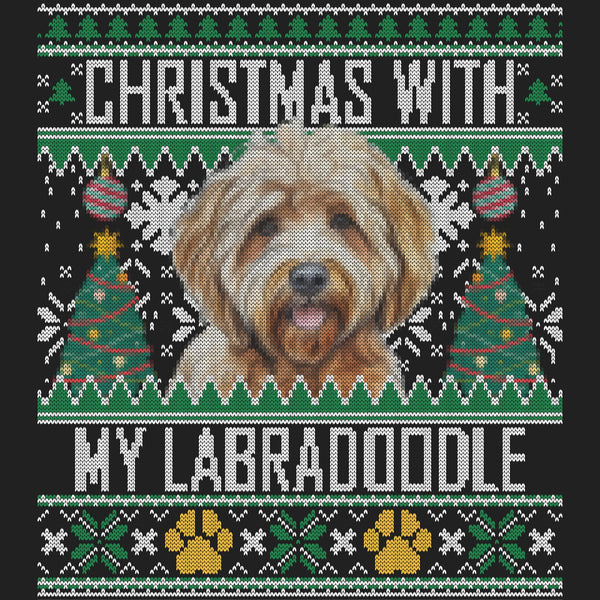 Ugly Sweater Christmas with My Labradoodle - Women's V-Neck Long Sleeve T-Shirt