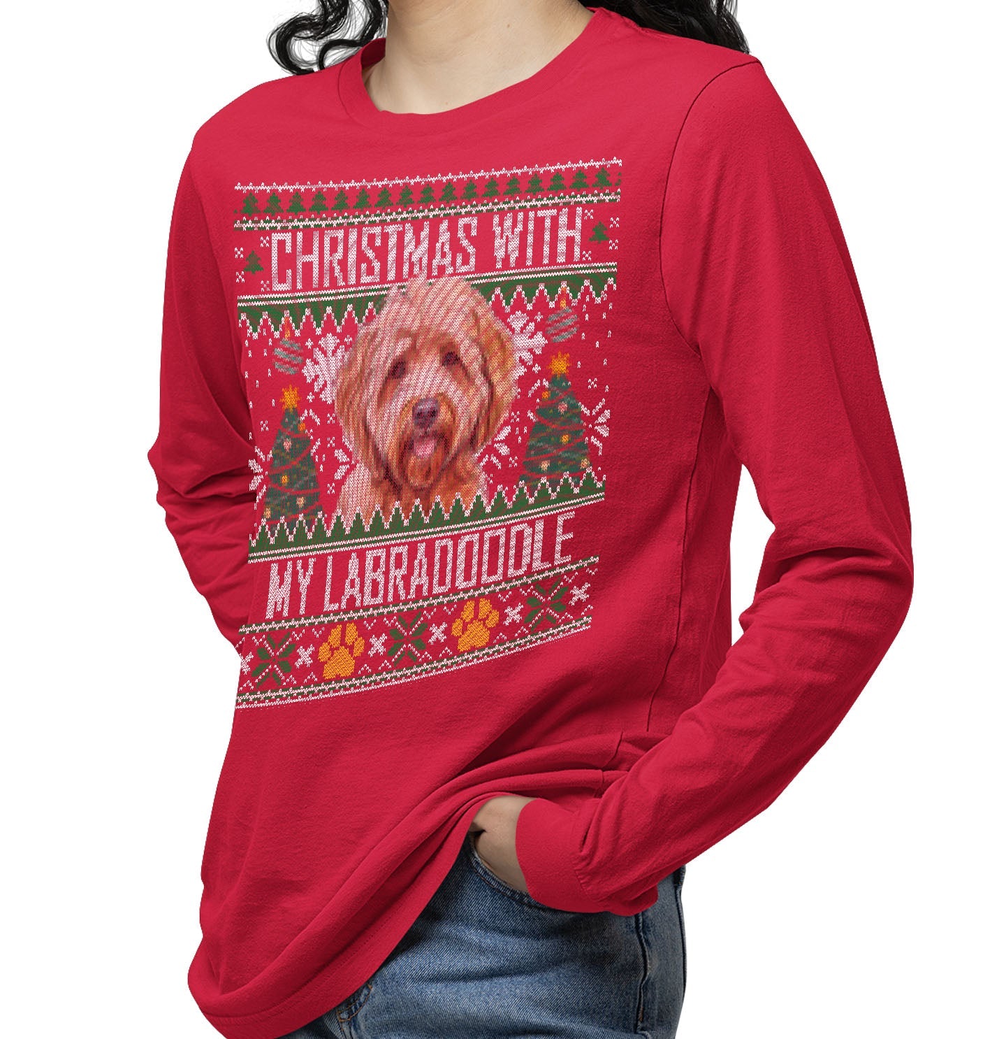 Ugly Sweater Christmas with My Labradoodle - Adult Unisex Long Sleeve T-Shirt