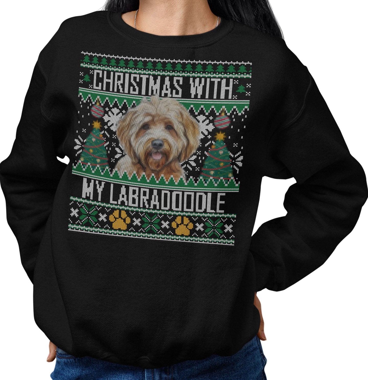 Ugly Sweater Christmas with My Labradoodle - Adult Unisex Crewneck Sweatshirt