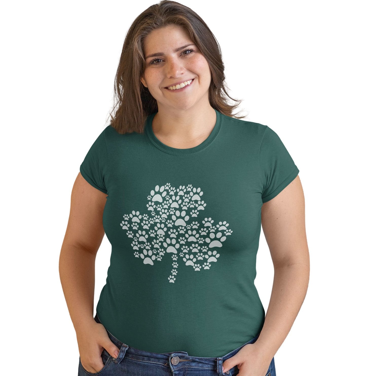 St. Patrick's Day Green & White Shamrock Paw Print T-Shirt