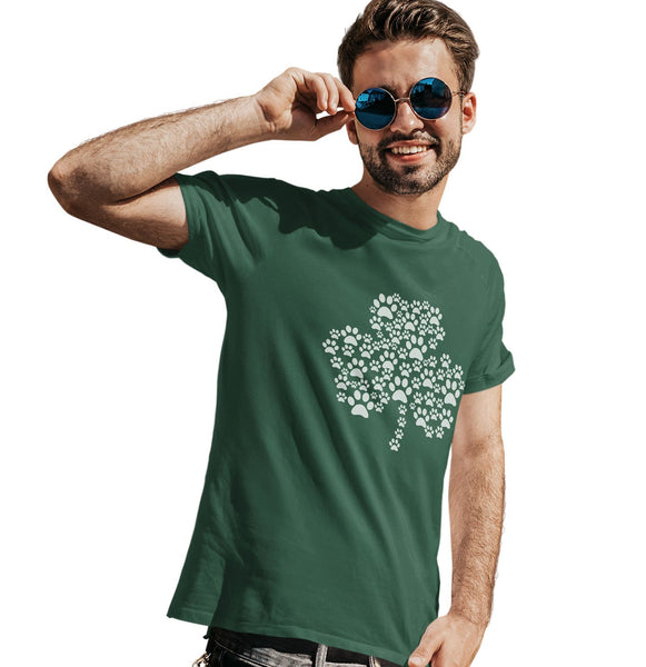 Green & White Shamrock Paw Print - Adult Unisex T-Shirt