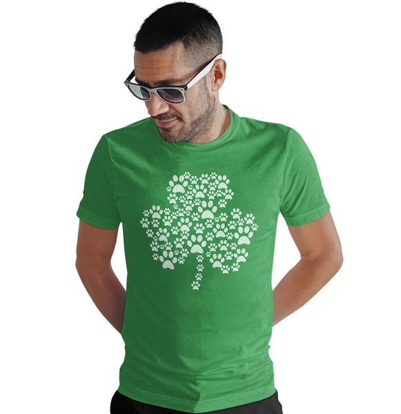St. Patrick's Day Green & White Shamrock Paw Print T-Shirt