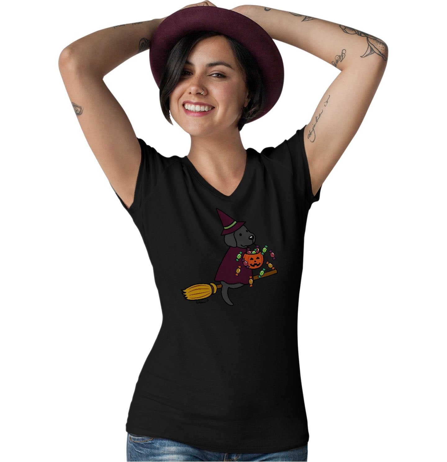 Black Lab Witch - Women's V-Neck T-Shirt