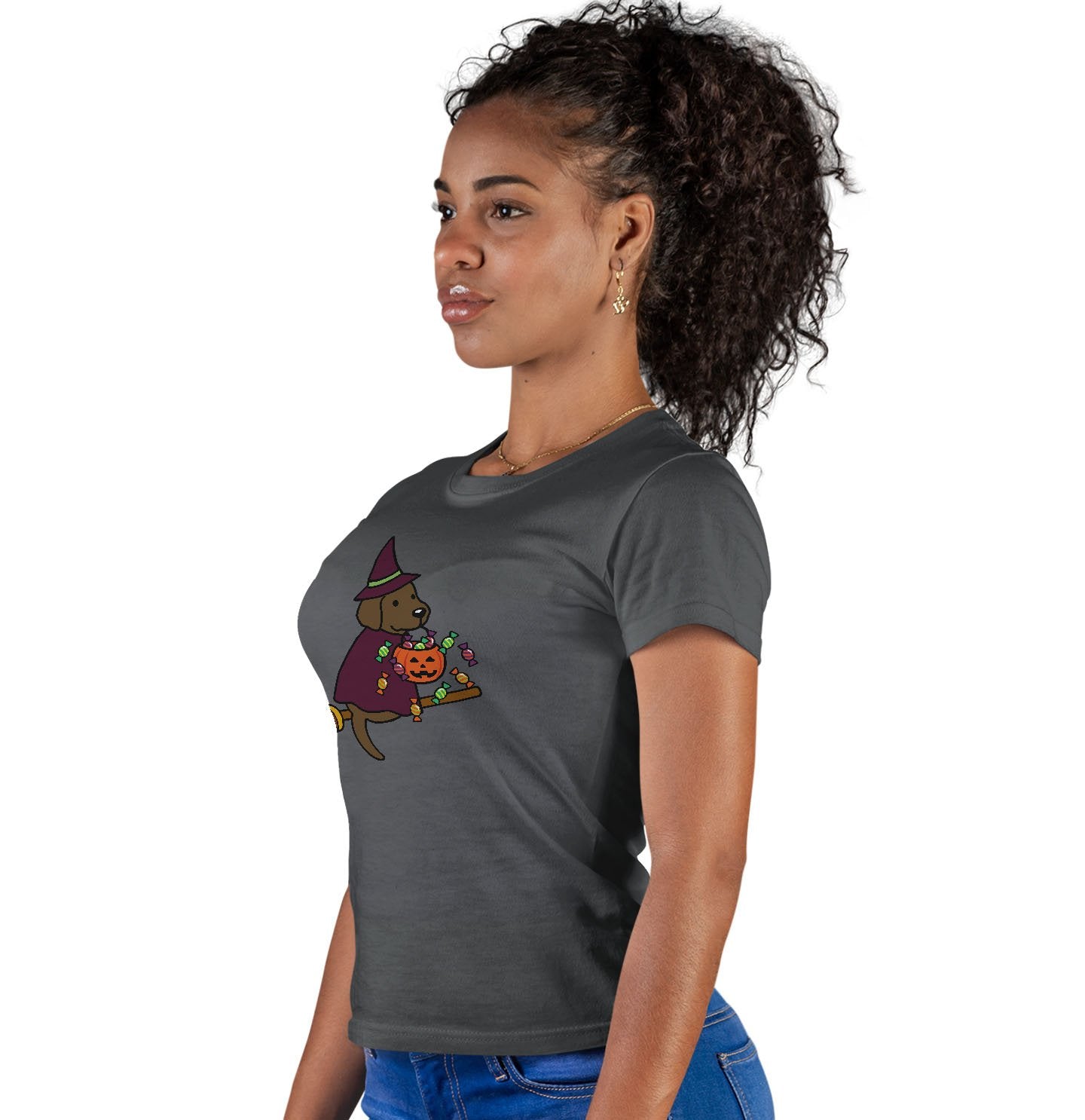 Chocolate Lab Witch - Halloween - Women's Fitted T-Shirt
