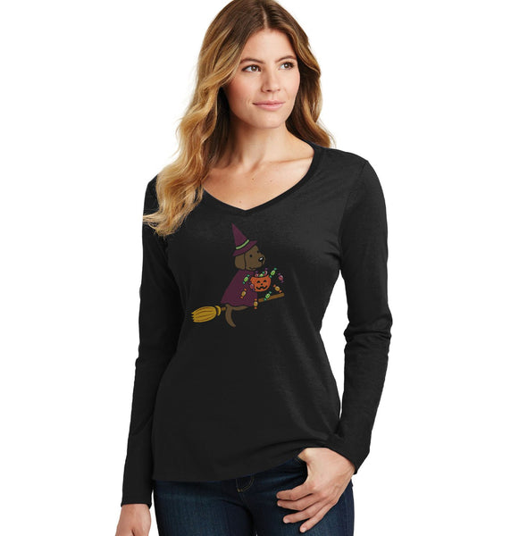 Chocolate Lab Witch - Women's V-Neck Long Sleeve T-Shirt