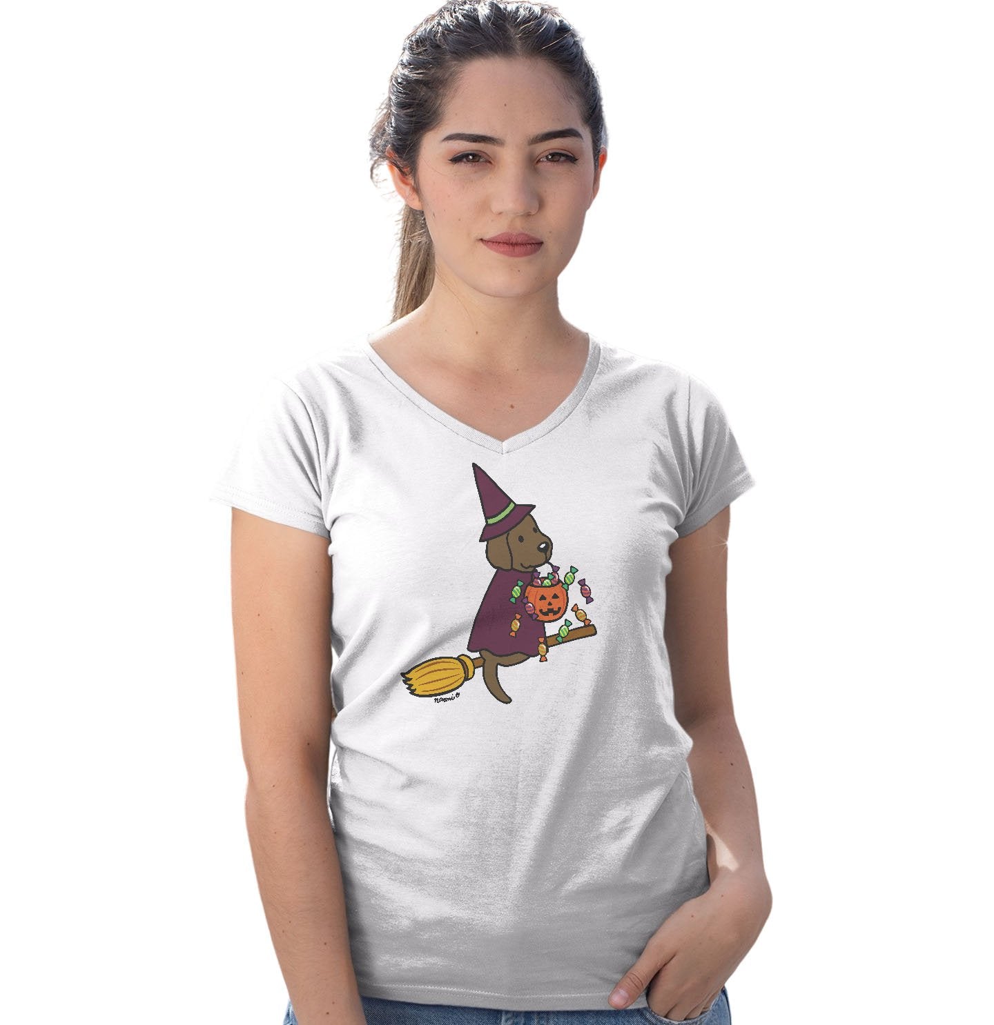 Chocolate Lab Witch - Women's V-Neck T-Shirt