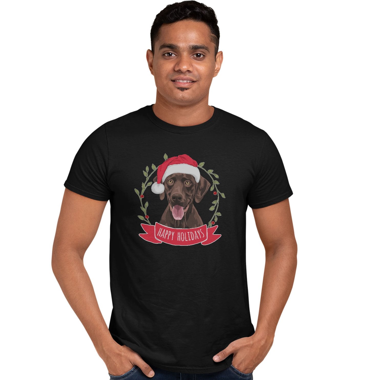 Happy Holidays Chocolate Lab - Adult Unisex T-Shirt