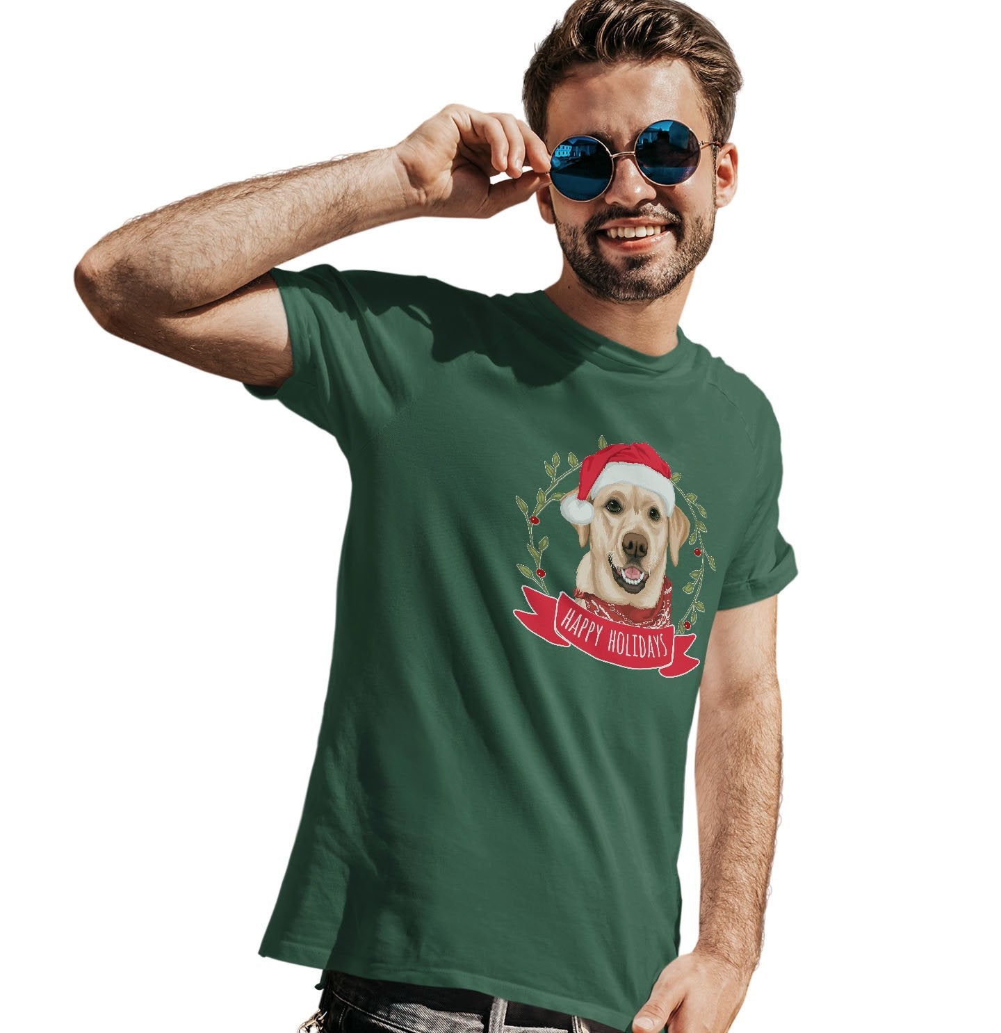 Happy Holidays Yellow Labrador | Xmas Apparel | T-Shirt