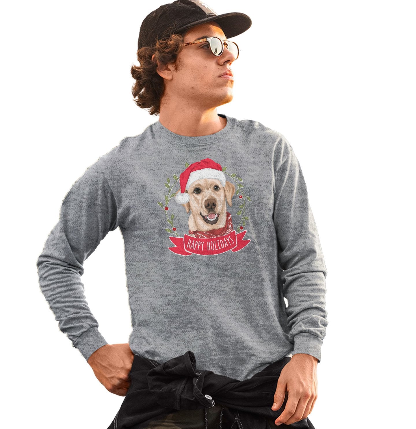 Happy Holidays Yellow Lab - Adult Unisex Long Sleeve T-Shirt