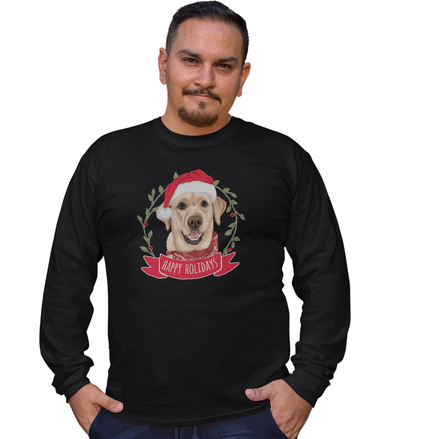 Happy Holidays Yellow Lab - Adult Unisex Long Sleeve T-Shirt