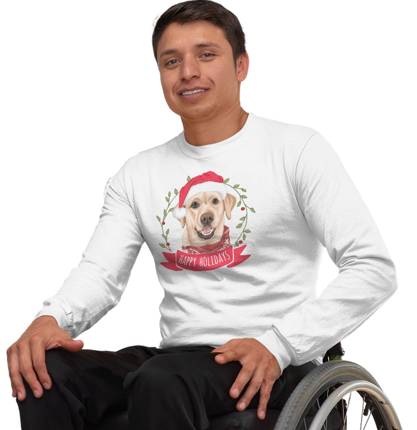 Happy Holidays Yellow Labrador | Xmas Apparel | Long Sleeve T-Shirt