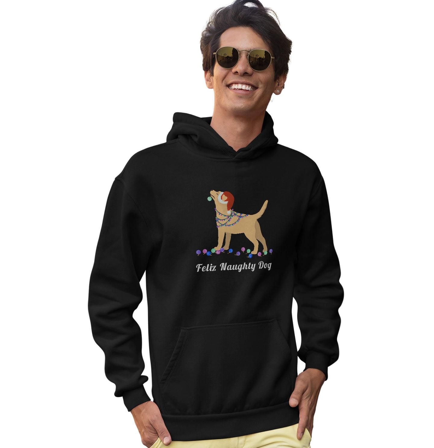 Feliz Naughty Dog Yellow Lab - Adult Unisex Hoodie Sweatshirt