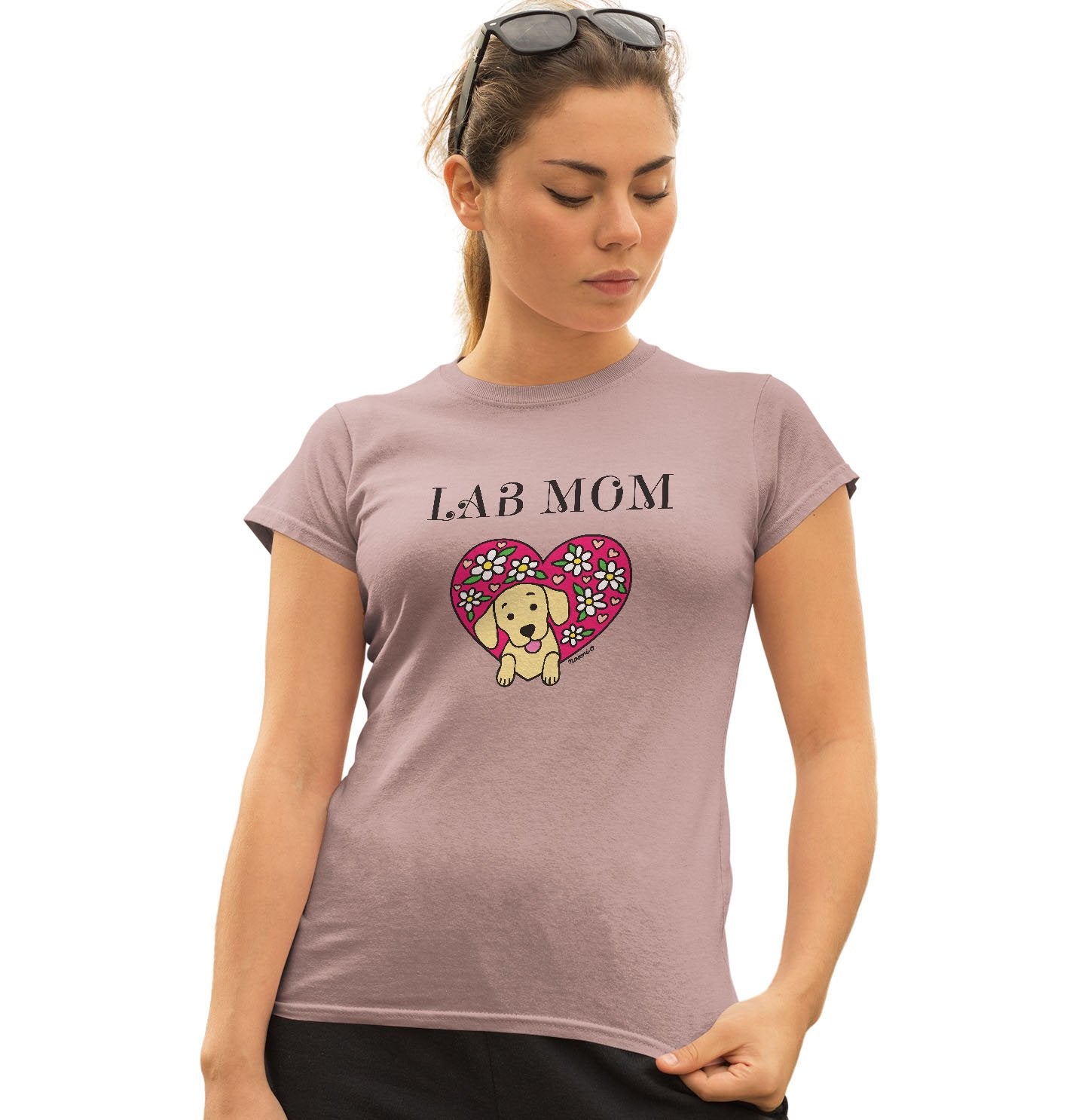 Animal Pride - Flower Heart Yellow Lab Mom - Women's Fitted T-Shirt