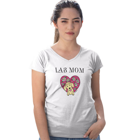 Animal Pride - Flower Heart Yellow Lab Mom - Women's V-Neck T-Shirt